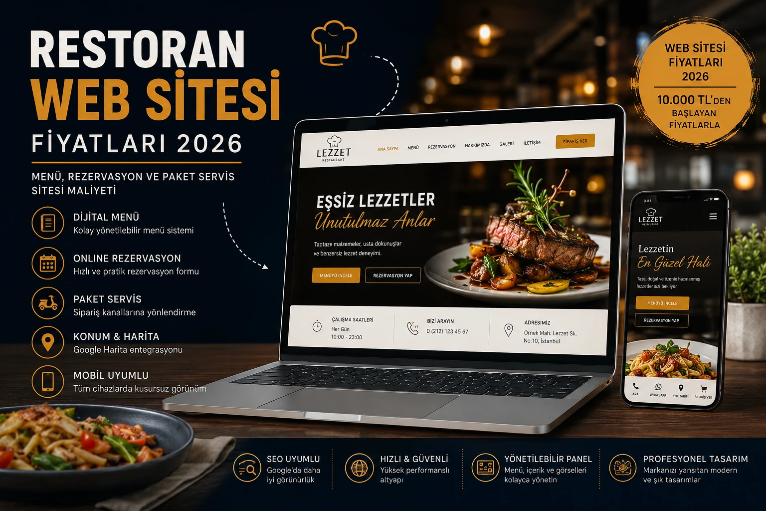 Restoran Web Sitesi Fiyatları 2026: Menü, Rezervasyon ve Paket Servis Sitesi Maliyeti
