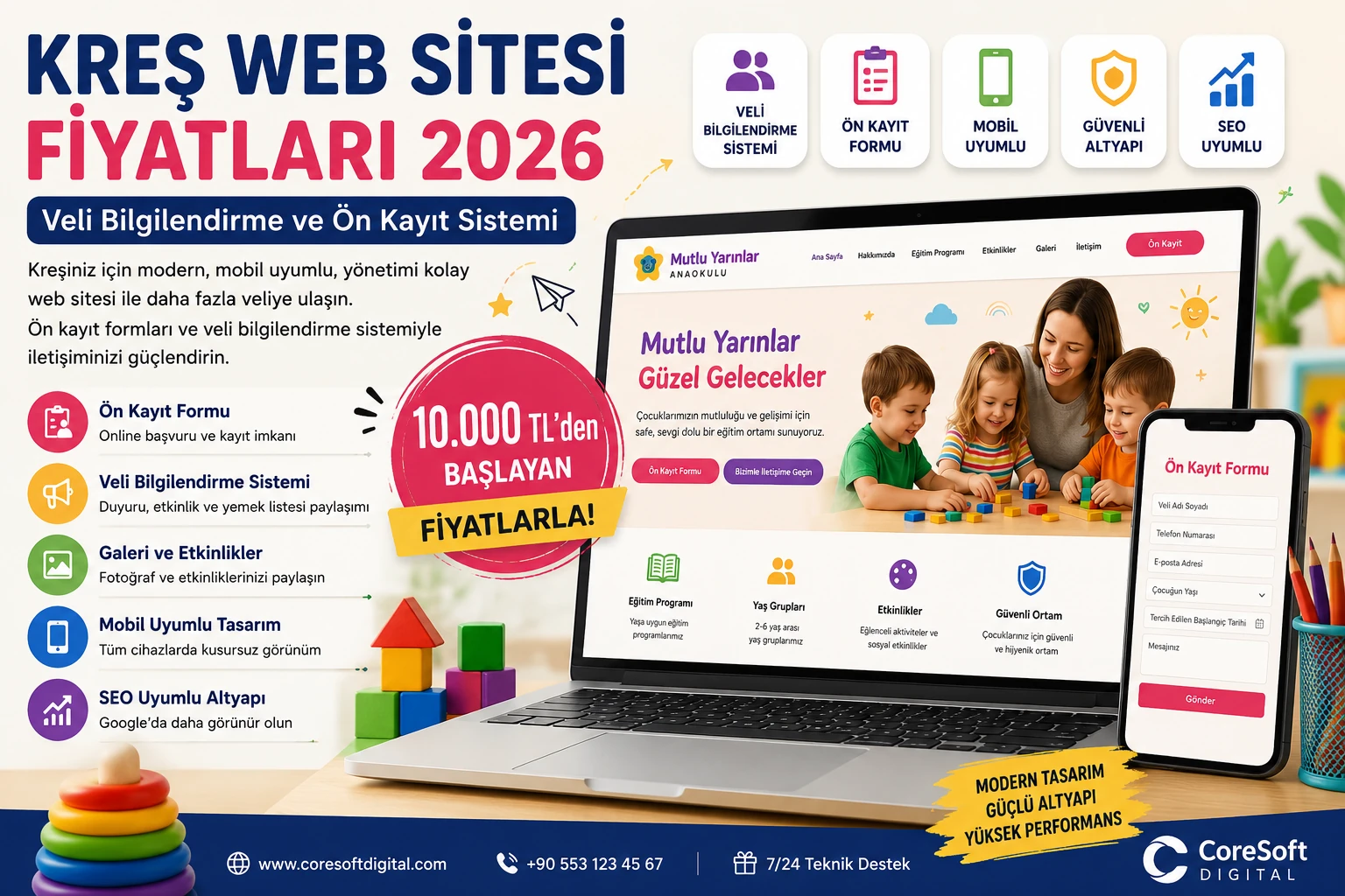 Kreş Web Sitesi Fiyatları 2026: Veli Bilgilendirme ve Ön Kayıt Sistemi
