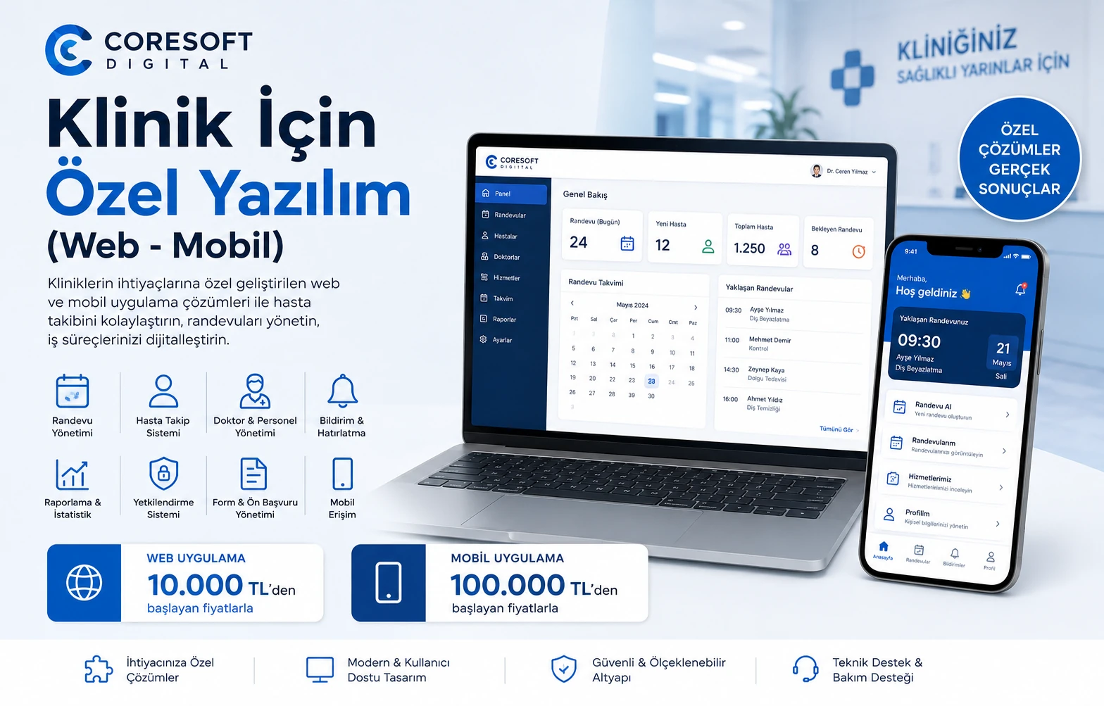 Klinik İçin Özel Yazılım: Web ve Mobil Uygulama Çözümleri