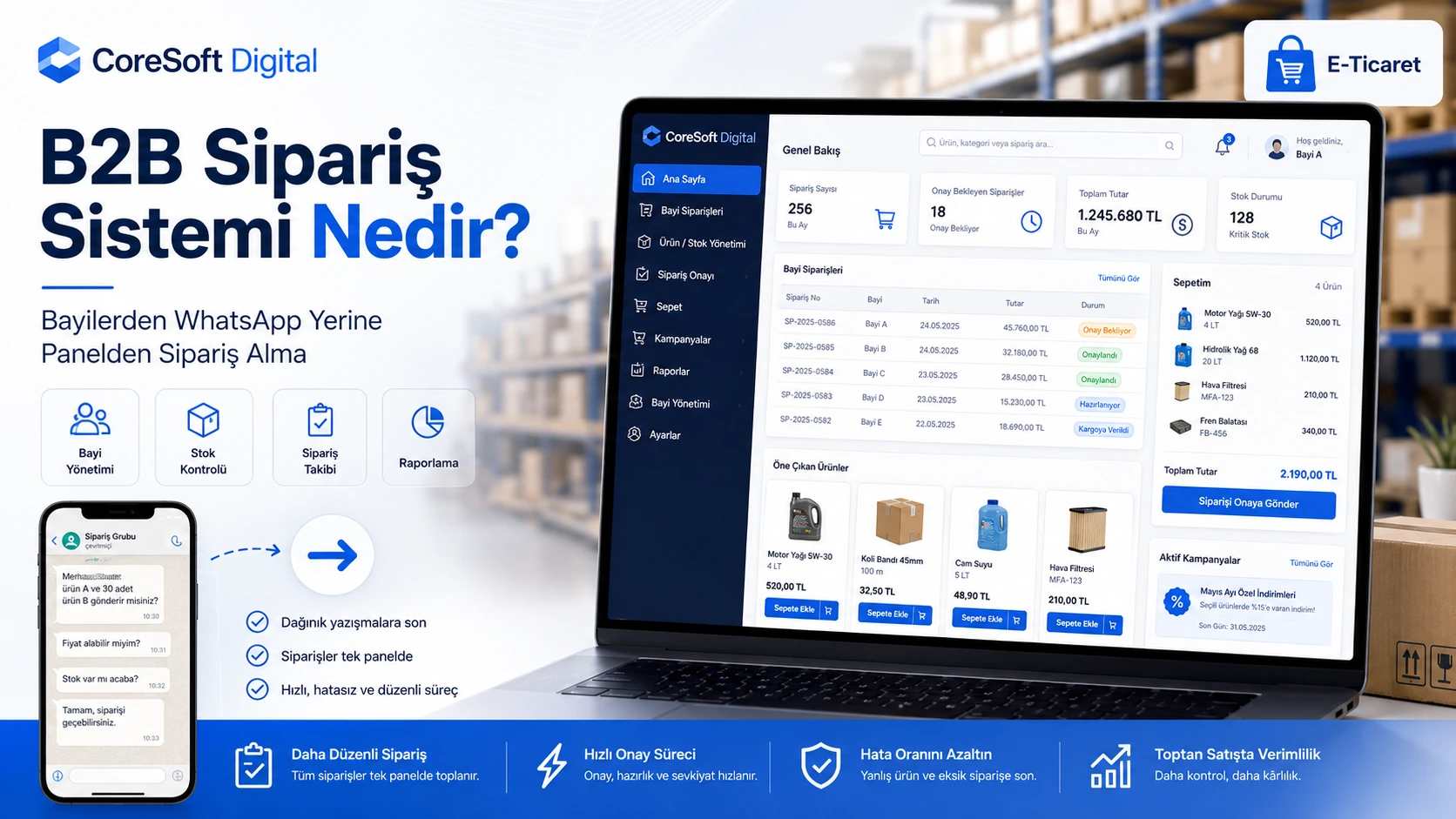 B2B Sipariş Sistemi Nedir? Bayilerden WhatsApp Yerine Panelden Sipariş Alma