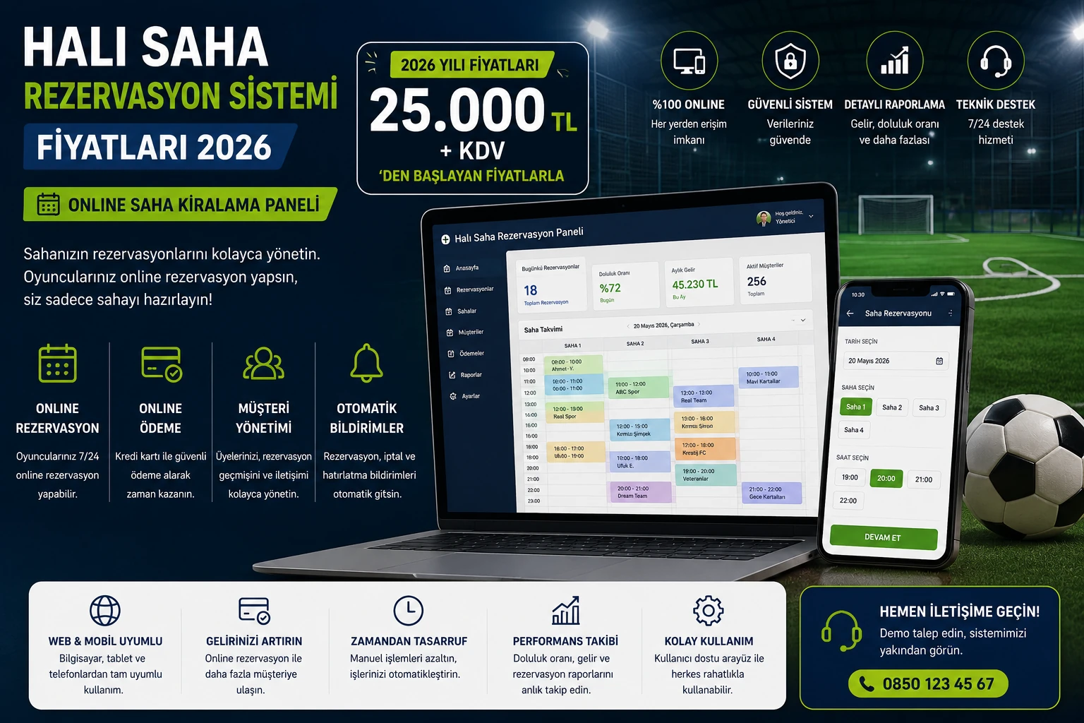 Halı Saha Rezervasyon Sistemi Fiyatları 2026: Online Saha Kiralama Paneli